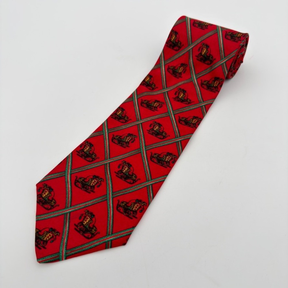 Robert Talbott Patrick James Silk Tie Red Christmas Rocking Horse USA 4 x 59